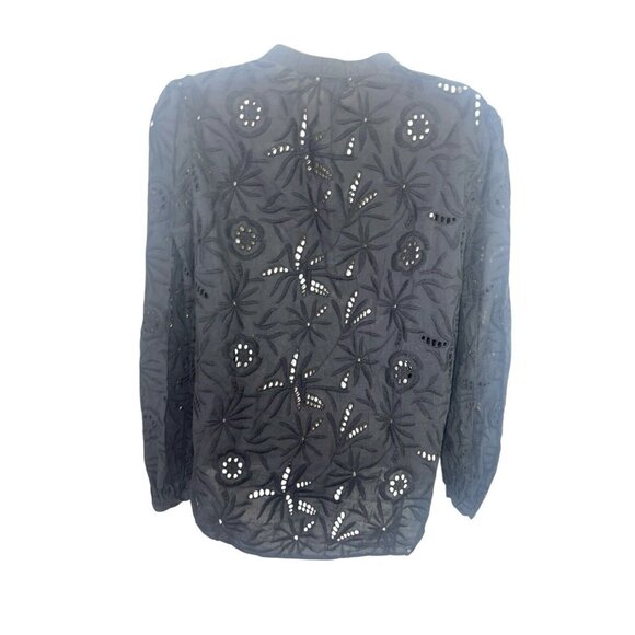 H&M Women's Size 4 Black Long Sleeve Eyelet Cutout Button Up Blouse - Picture 2 of 11